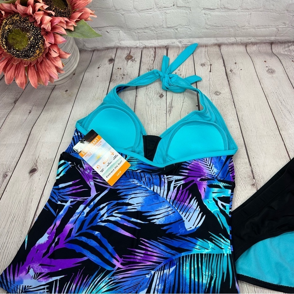 NWT ZeroXposur Shade Halter Tankini Top Bikini Bottoms Set - UPF 30+ sz XS blue - Picture 3 of 7
